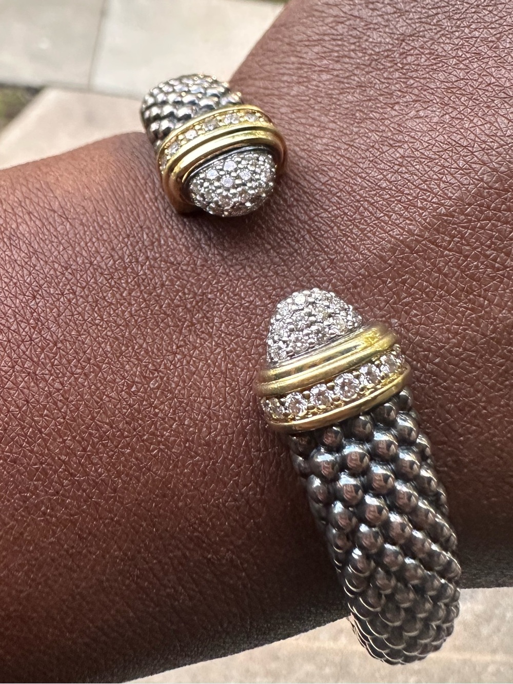 ARCHIVEDouble Diamond LAGOS 12mm Caviar LUX 1.30ctw Diamond Hinged Cuff Bracelet